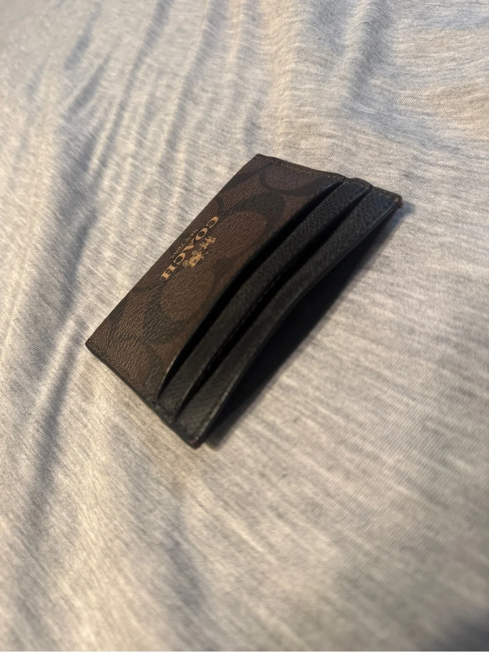 Coach Brown Signature Canvas Card Holder with Black Trim